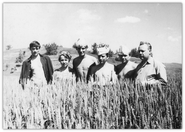 Иван Семенович с дипломниками во время практики на опытном поле